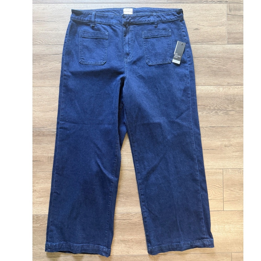 Eloquii The Trouser Jean Women 16 Dark Wash Wide Leg High Rise Denim NEW